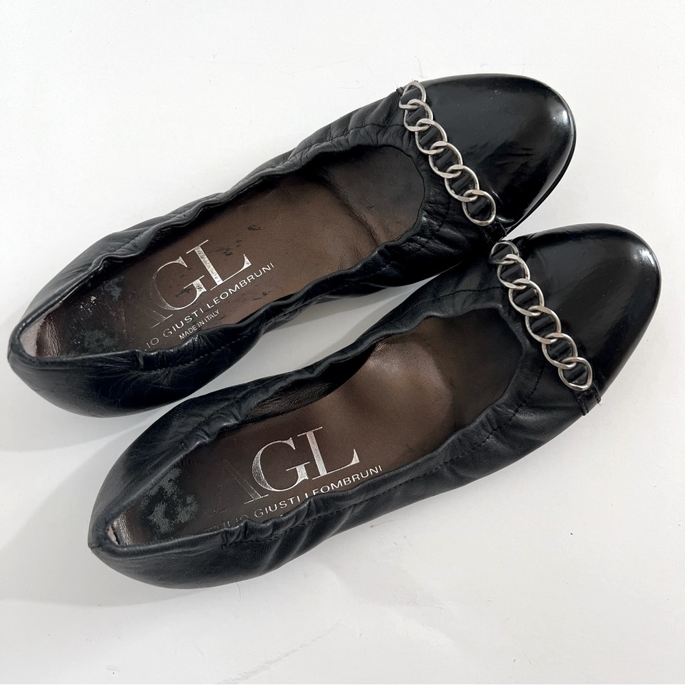 Attilio Giusti Leombruni AGL Black Leather & Patent Caps Ballet Flats EU 37